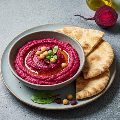 Beetroot Hummus & Pita Bread